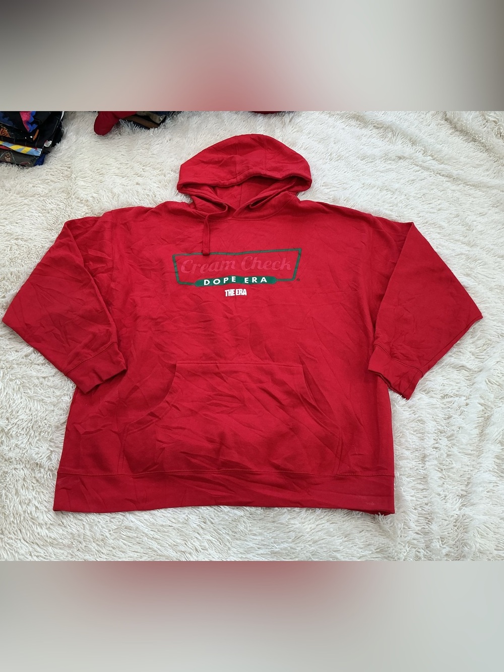 Door Era Red Pullover Hoodie - Cream Check Graphic